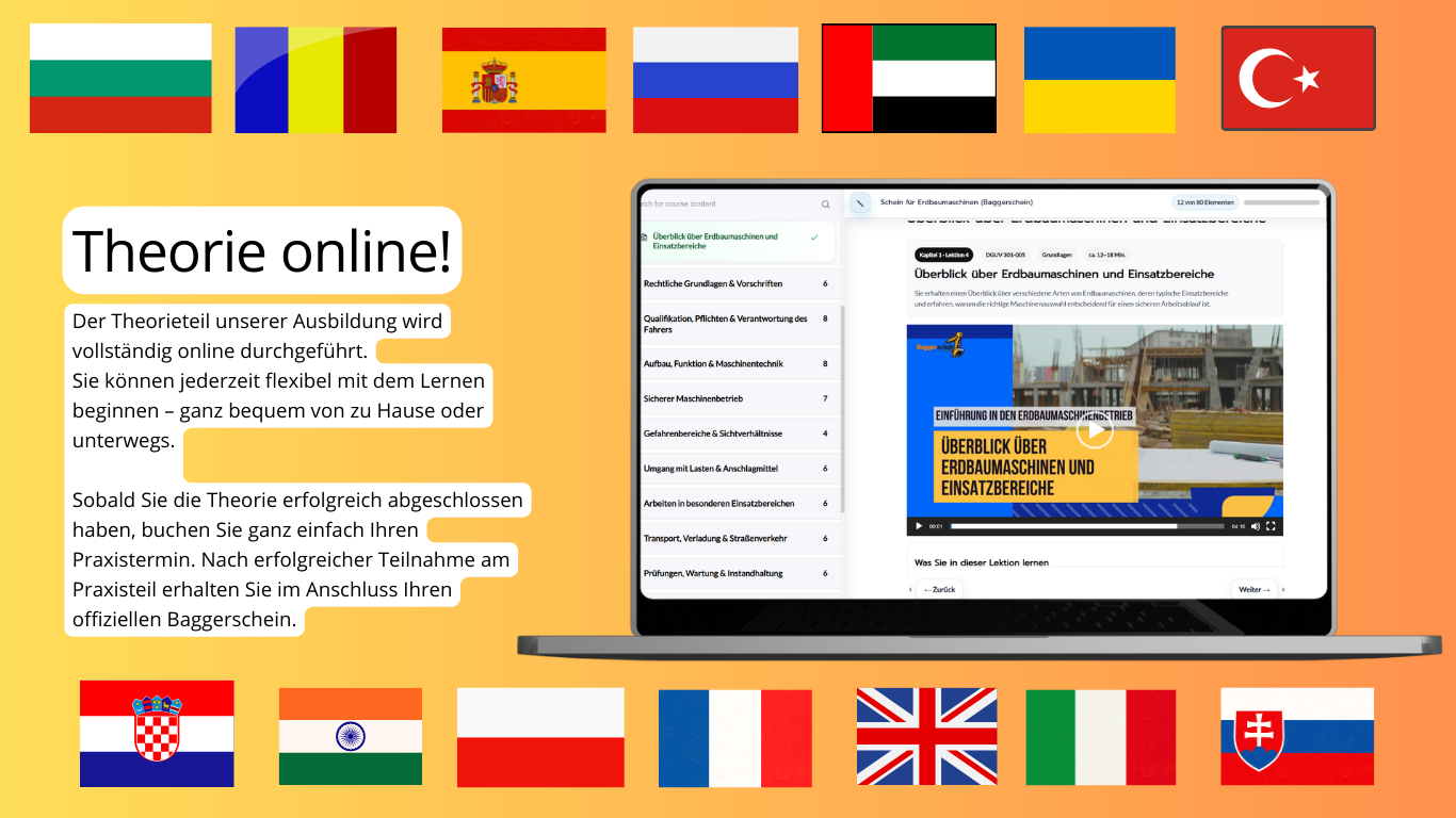 Schein für Erdbaumaschinen (Baggerschein nach DGUV)